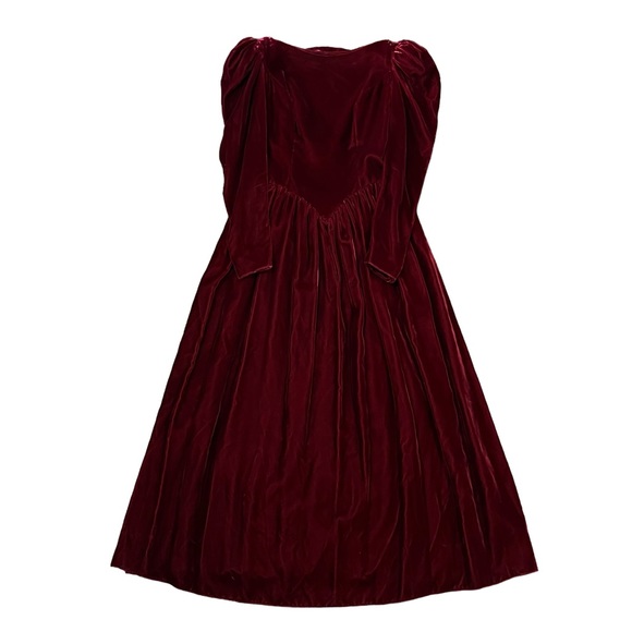 Vintage ILGWU 1980's Wine Velvet Bow V Back Party Dress Union Made Women's Sz 6 - Picture 3 of 16